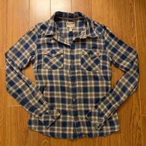 TNA/Aritzia Navy Blue Soft Flannel Plaid Shirt